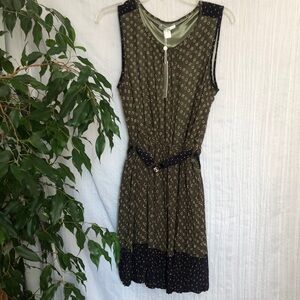 COCO ROJA SZ L navy green polka dot sleeveless dressy casual pleated dress